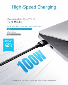 Anker USB C to USB C Cable, Type-C Charging Cord Fast Charge(10FT, 100W, Braided)