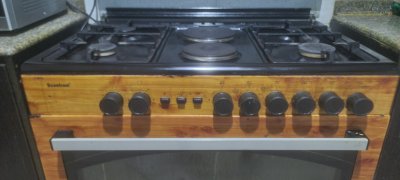 Scanfrost 6-Burner Gas Cooker With Oven – Wood Finish